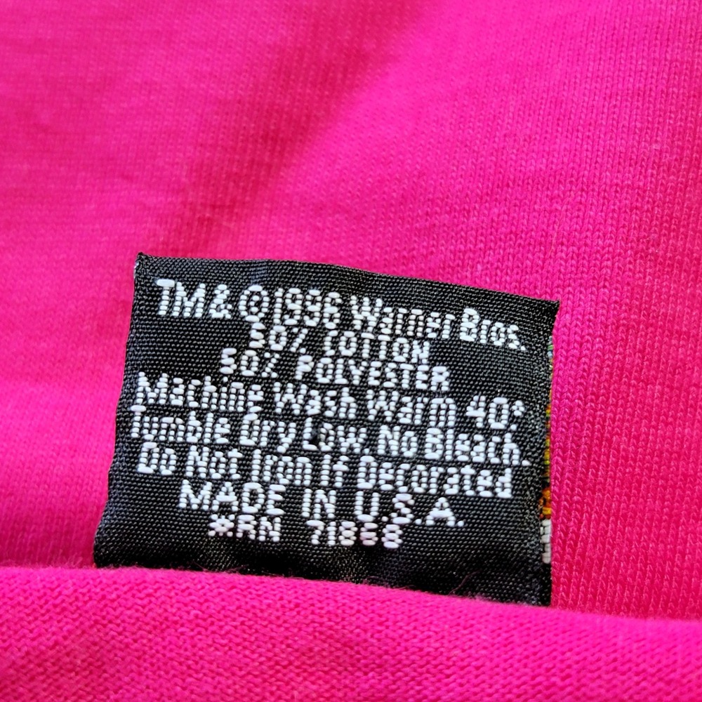Vintage 1996 Space Jam Tweety Bird Pink Graphic T-Shirt Kids Medium Made in USA - Picture 6 of 6